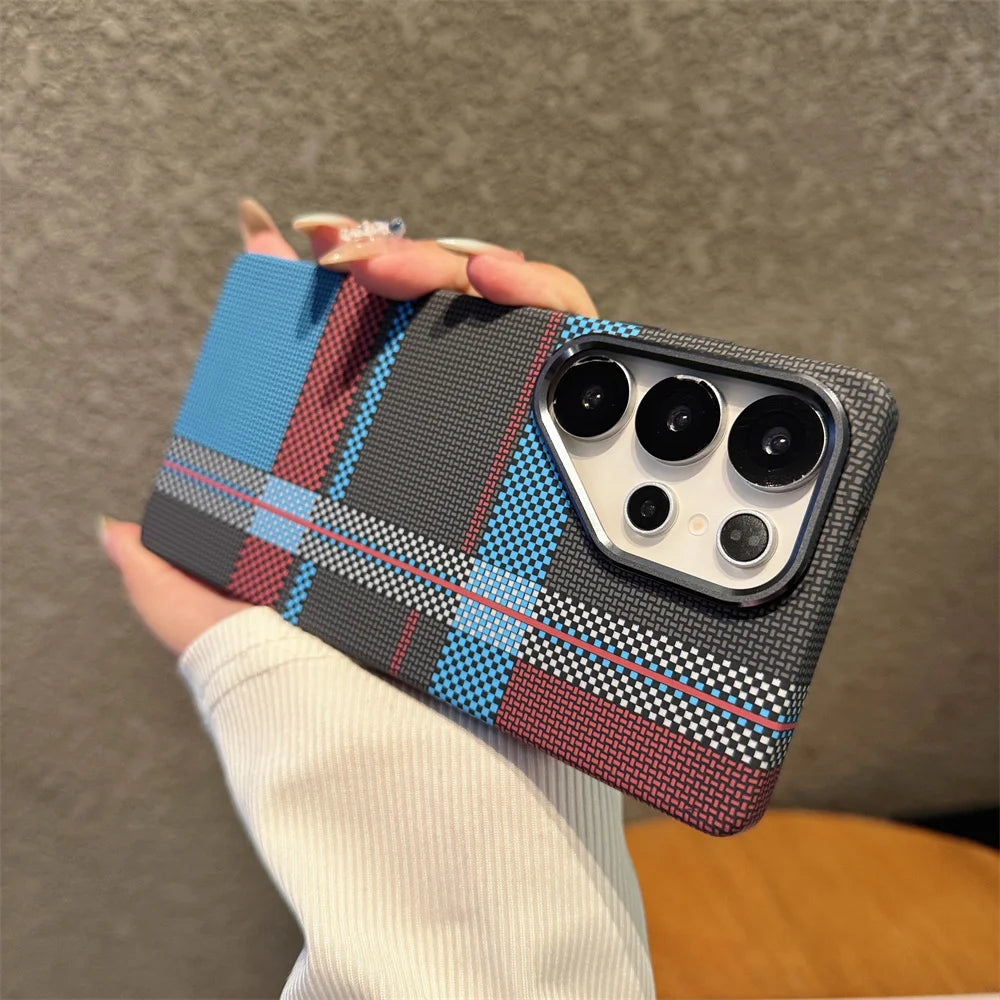 Luxury Colorful Kevlar Carbon Fiber Magnetic Phone Case For Samsung S24 S25 Ultra S23 Plus For Magsafe Wireless Charging Cover