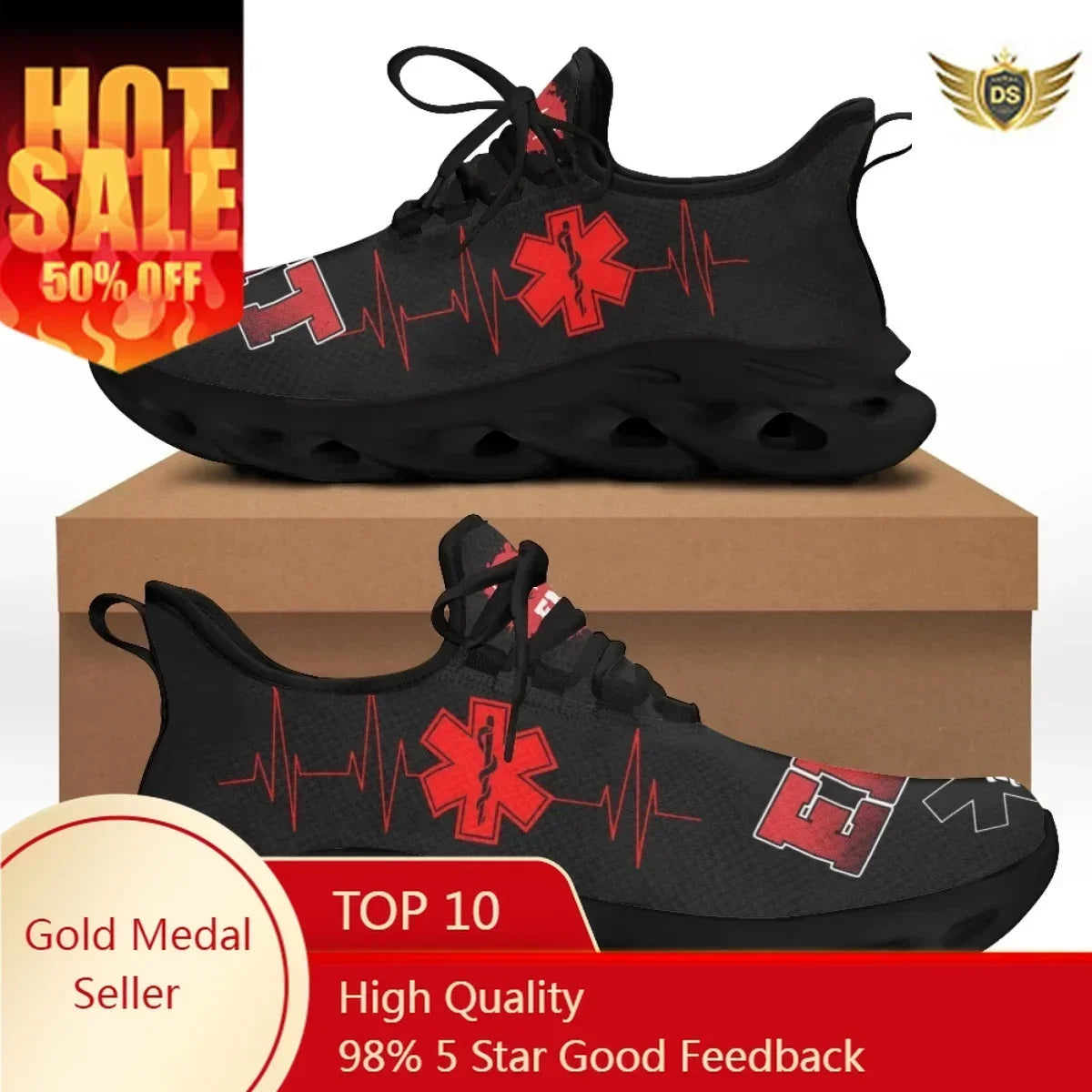 Hot Sale Flat Shoes Fashion Paramedic EMT EMS Pattern Mesh Sneakers For Women Breathable Light Footwear Zapatillas