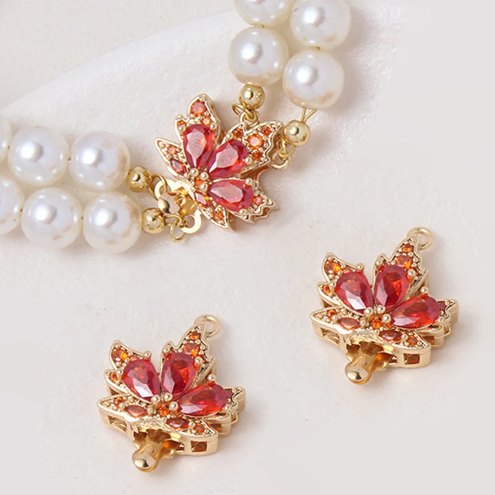 2 Sets 18K Gold Plated Brass Leaf Filigree Necklace Clasps Rhinestone Box  Strand for DIY Bracelet Connectors Jewelry Making