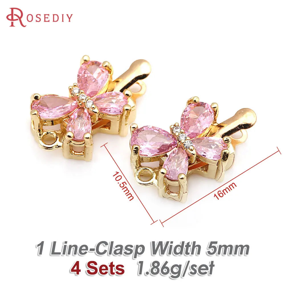 4 Sets 18K Gold Color Brass and Zircon Butterfly 1 Line and 2 Line Necklaces Connect Clasps Diy Jewelry Making Accessories