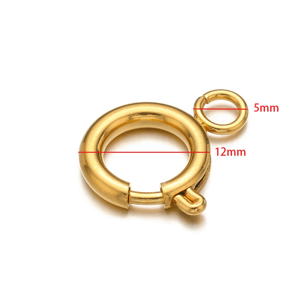 10pcs Stainless Steel Round Spring Ring Clasps Necklace Connectors for DIY Jewelry Bracelet Making Earrings Accessories 5-12mm