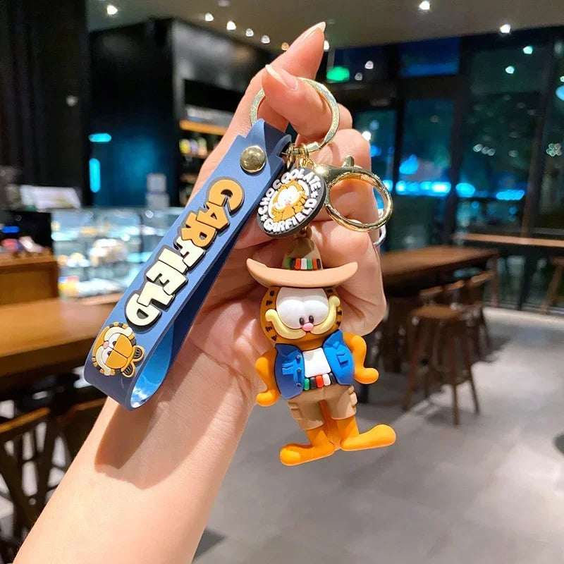 Cartoon Anime Kawaii Garfield Cat Keychain Backpack Pendant Car Key Chain Phone Bag Ornament Jewelry Kids Adult Birthday Gifts