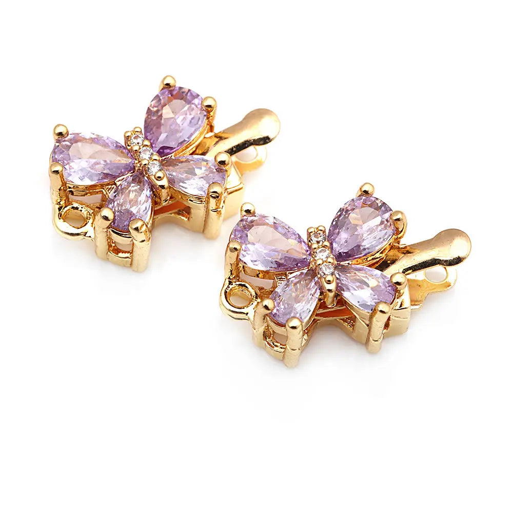 4 Sets 18K Gold Color Brass and Zircon Butterfly 1 Line and 2 Line Necklaces Connect Clasps Diy Jewelry Making Accessories
