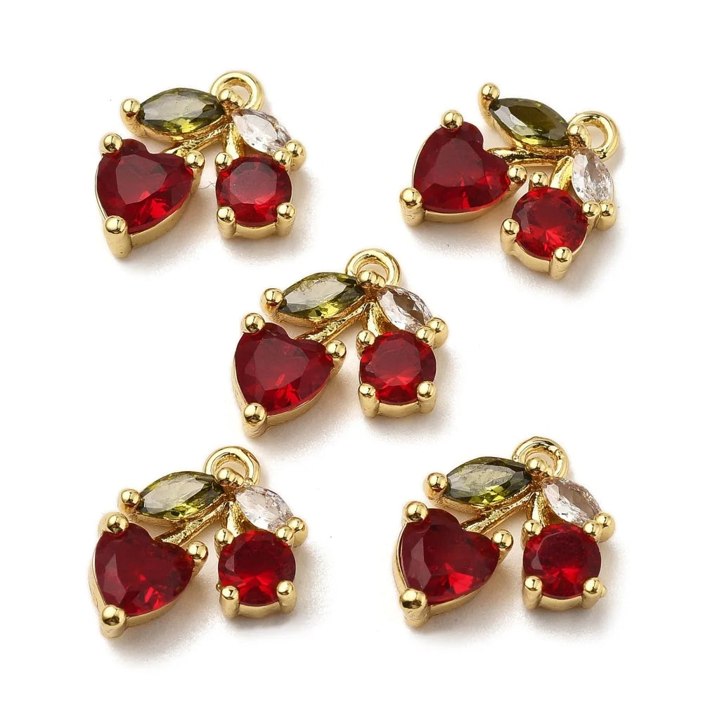 10Pcs Crystals Cherry Pendants Cubic Zirconia Fruit Hang Ornament for Jewelry Making Craft Keychain Necklace DIY Accessories