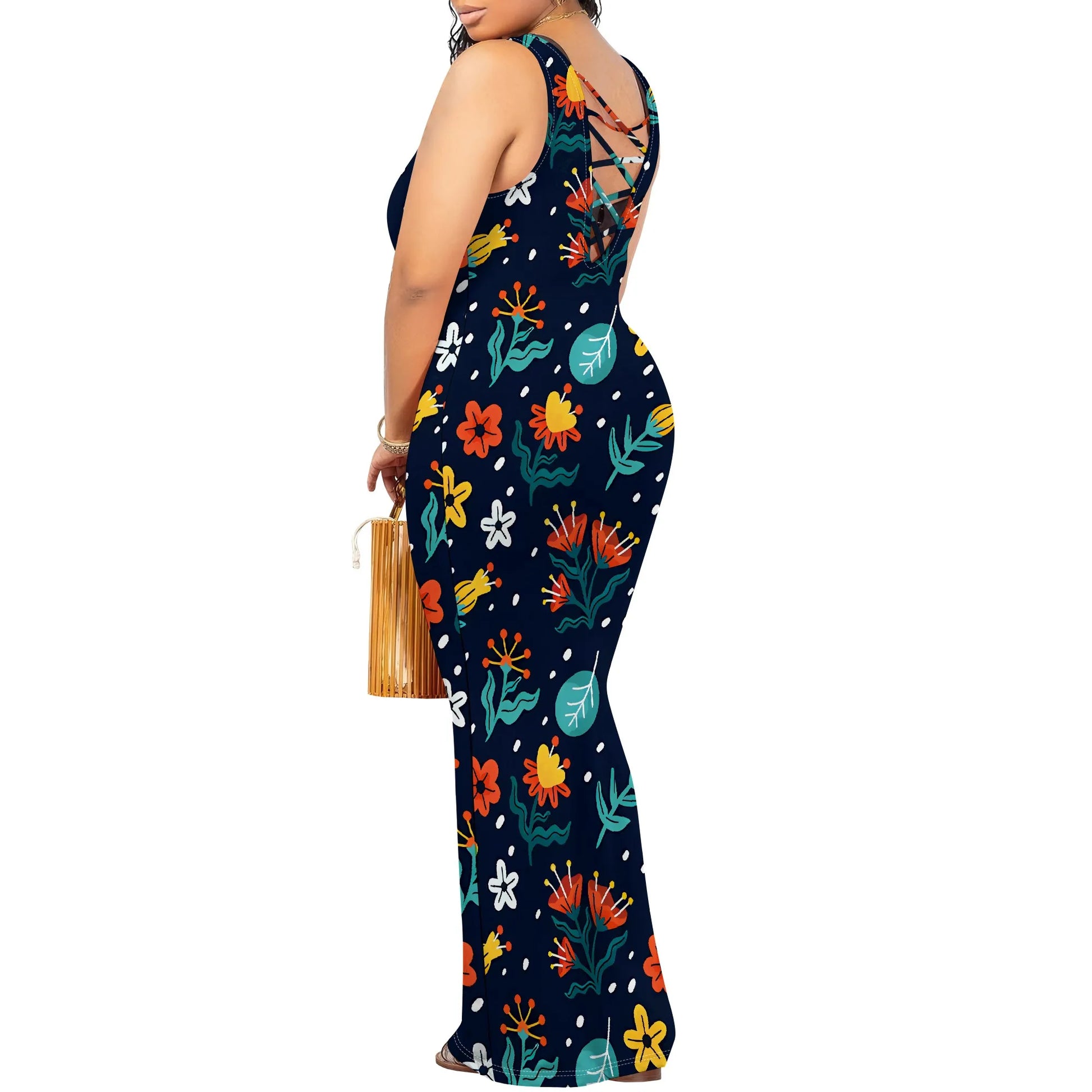 Women's 2025 spring and summer sleeveless knee length dress with hollowed out pullover, butterfly print beach casual dress