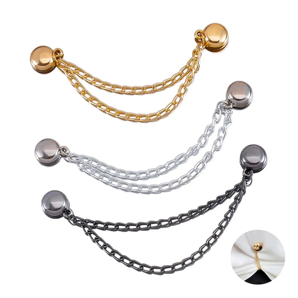 1pc 2pcs 4pcs 8pcs Tuck Waist Design Metal Chain Magnetic Buckle Long Pant Sleeve Shorten Free-suturing Fixed Alloy Brooch Strap