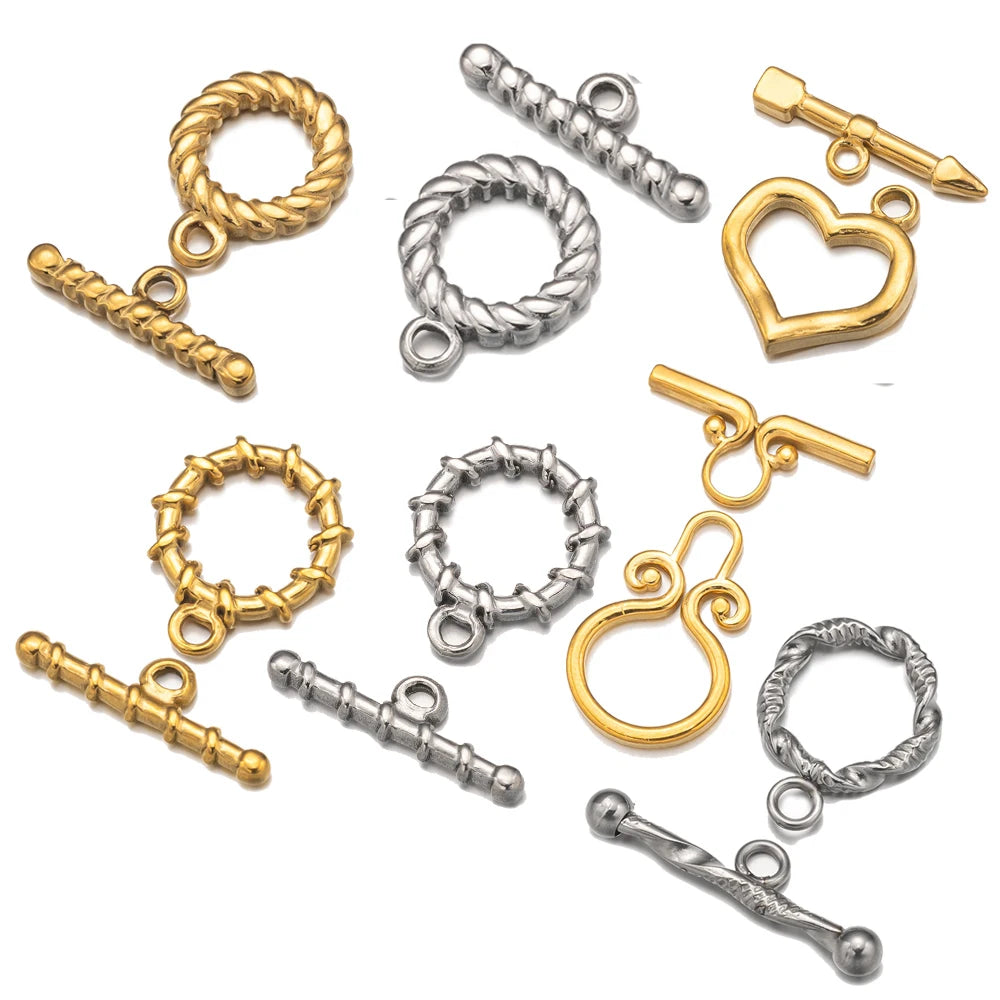 2 Sets Stainless Steel Heart Toggle Clasps Bracelet Closure Fastener Buckle OT End Connectors for Necklace Jewelry Making DIY
