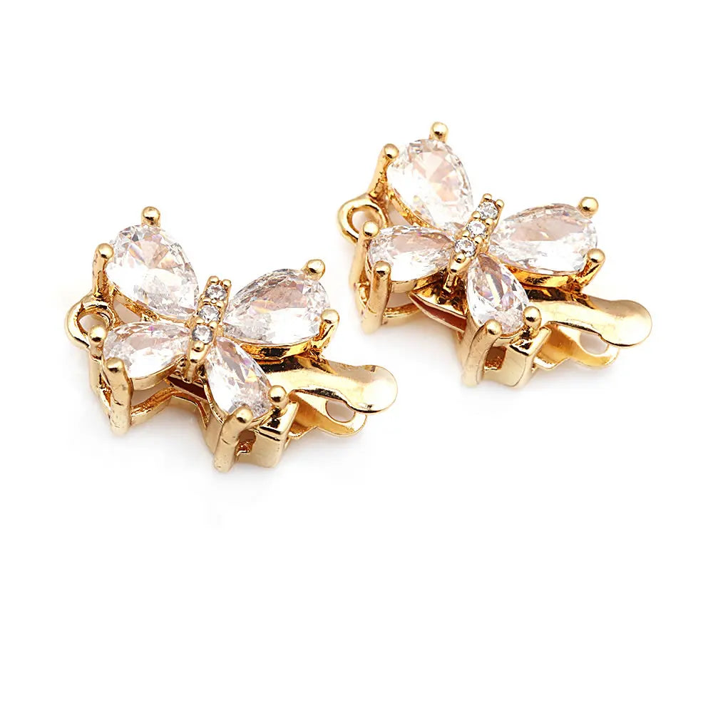 4 Sets 18K Gold Color Brass and Zircon Butterfly 1 Line and 2 Line Necklaces Connect Clasps Diy Jewelry Making Accessories