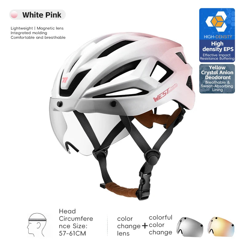WEST BIKING Magnetic Goggles Bike Helmet Ultralight Aero Cycling Helmet Men Women Electric Scooter Motorcycle Bicycle Helmet