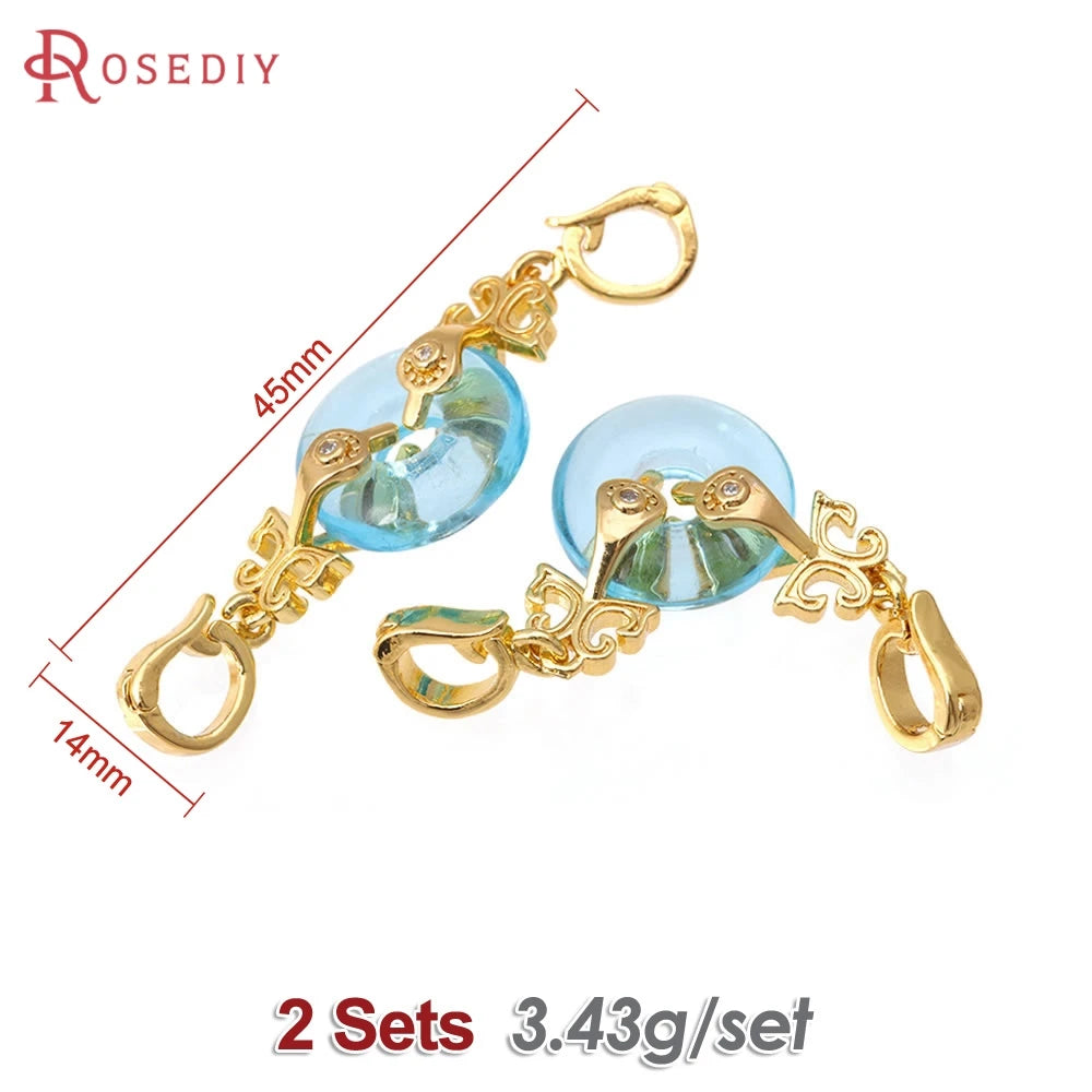 2 Sets 18K Gold Color Brass Zircon and Glass Round Connector for Necklaces Bracelet Clasps High Quality Diy Making Accessories