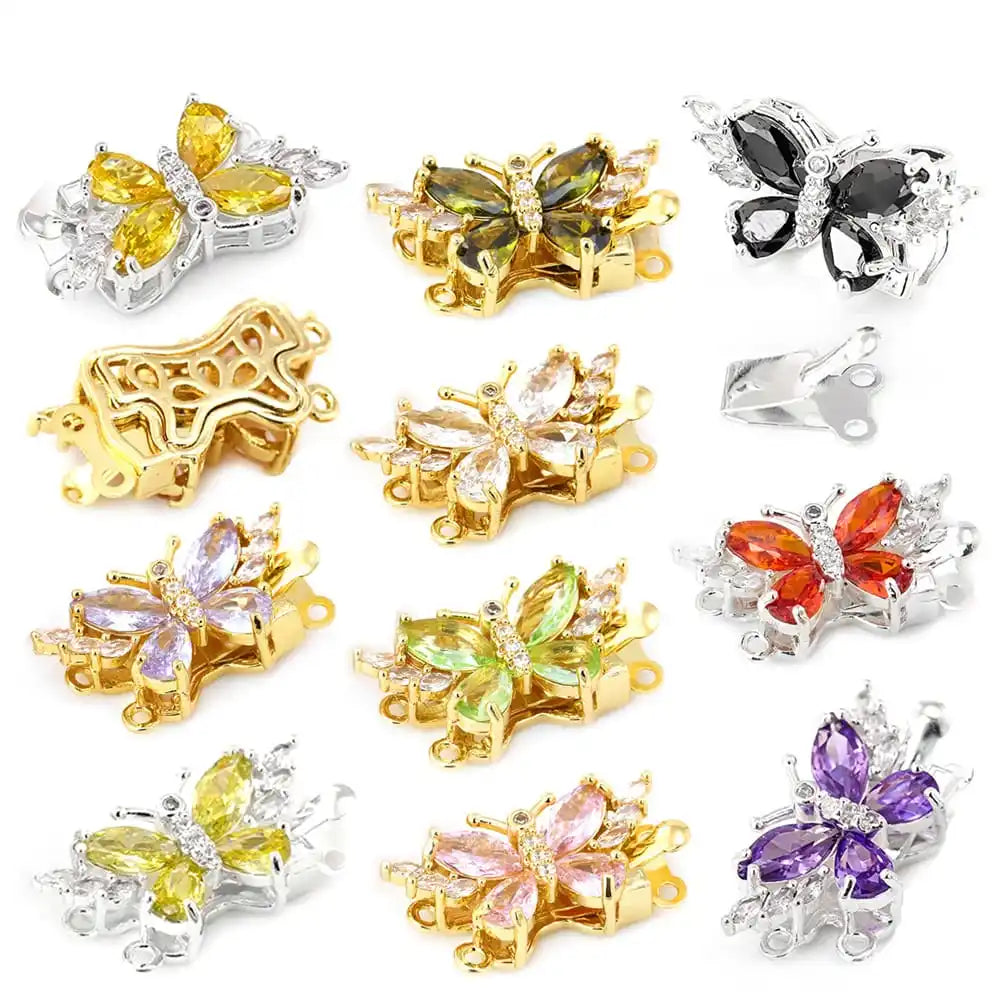 18K Gold Color Brass and Zircon Butterfly 1 Line and 2 Line Necklaces Connect Clasps Diy Jewelry Making Accessories Materials