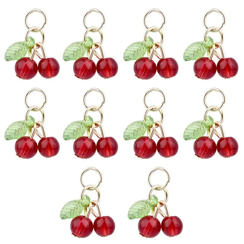 10Pcs/lot Fashion Delicious Red Cherry Keychain Summer Fruit Cherries Pendant Keyring For Women Men Jewelry Bag Accessories Gift