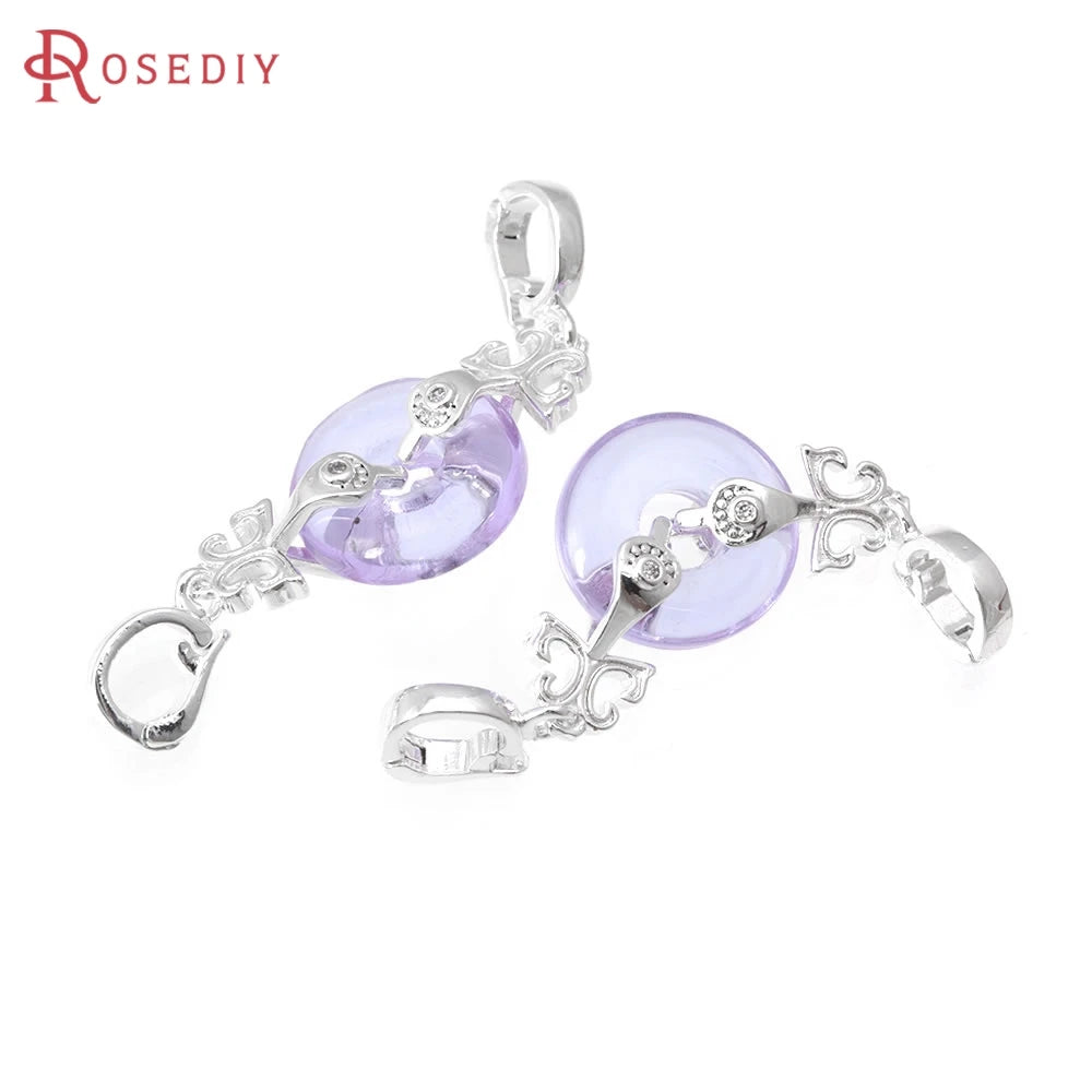 2 Sets 18K Gold Color Brass Zircon and Glass Round Connector for Necklaces Bracelet Clasps High Quality Diy Making Accessories