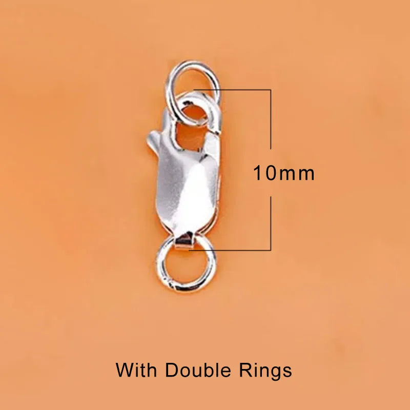 2pcs Real Pure Solid 925 Sterling Silver Lobster Clasp Hook Claw Buckle With Double Sealed Ring Connector Jewelry Findings