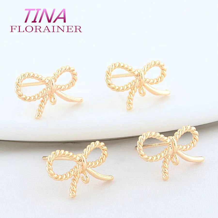 6PCS 10*14.5MM 18K Gold Color Plated Brass Bowknot Stud Earrings Pins High Quality Diy Jewelry Findings Accessories