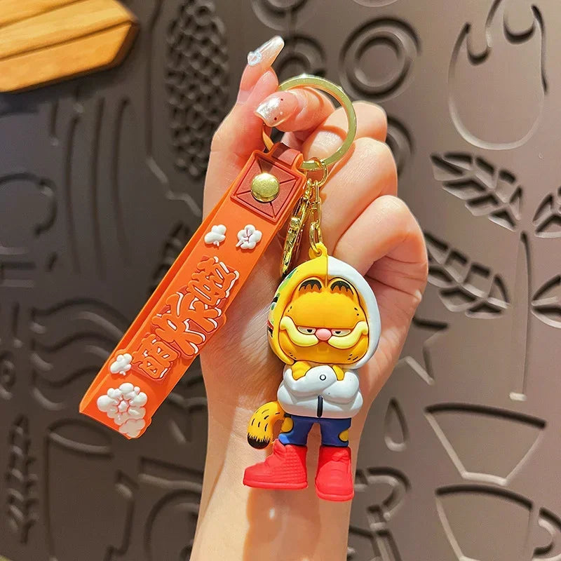 Cartoon Anime Kawaii Garfield Cat Keychain Backpack Pendant Car Key Chain Phone Bag Ornament Jewelry Kids Adult Birthday Gifts
