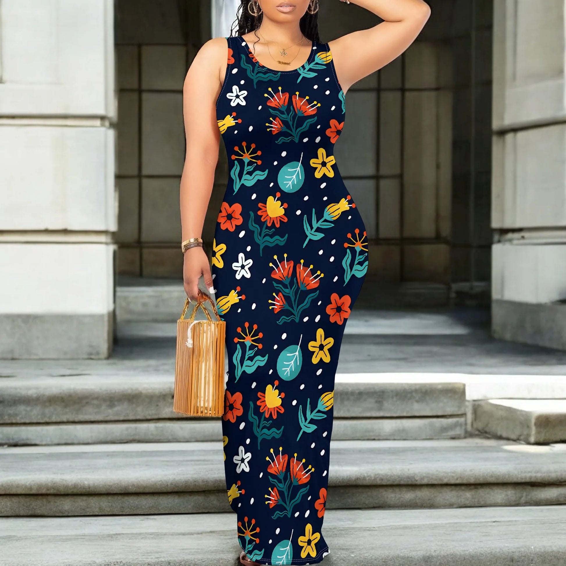 Women's 2025 spring and summer sleeveless knee length dress with hollowed out pullover, butterfly print beach casual dress