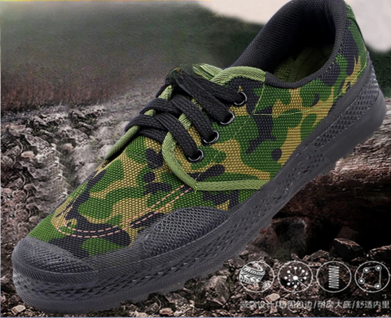 2025 Rubber Sole Work Shoes Anti-Slip Canvas Sneakers for Construction/Farm/Training Durable Low High-Top Tactical Footwear