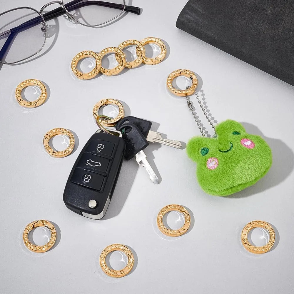 12pcs Metal Rhinestone Spring O Rings Alloy Spring Gate Ring with Rhinestone Rings Round Keychain Buckle Gate Rings 25mm