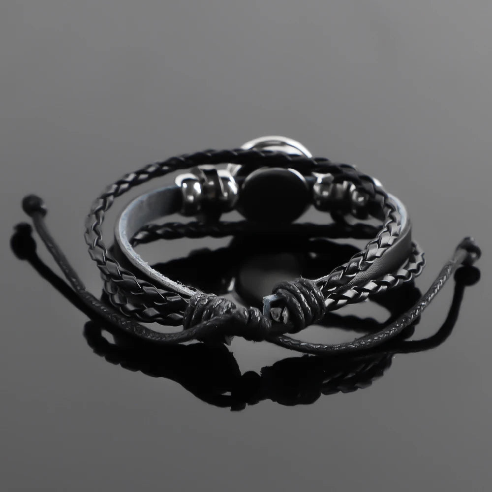 Anime Design Vintage Leather Rope Bracelet Art Multilayer Braided Bracelets Bangles Handmade Charm Jewelry Gift