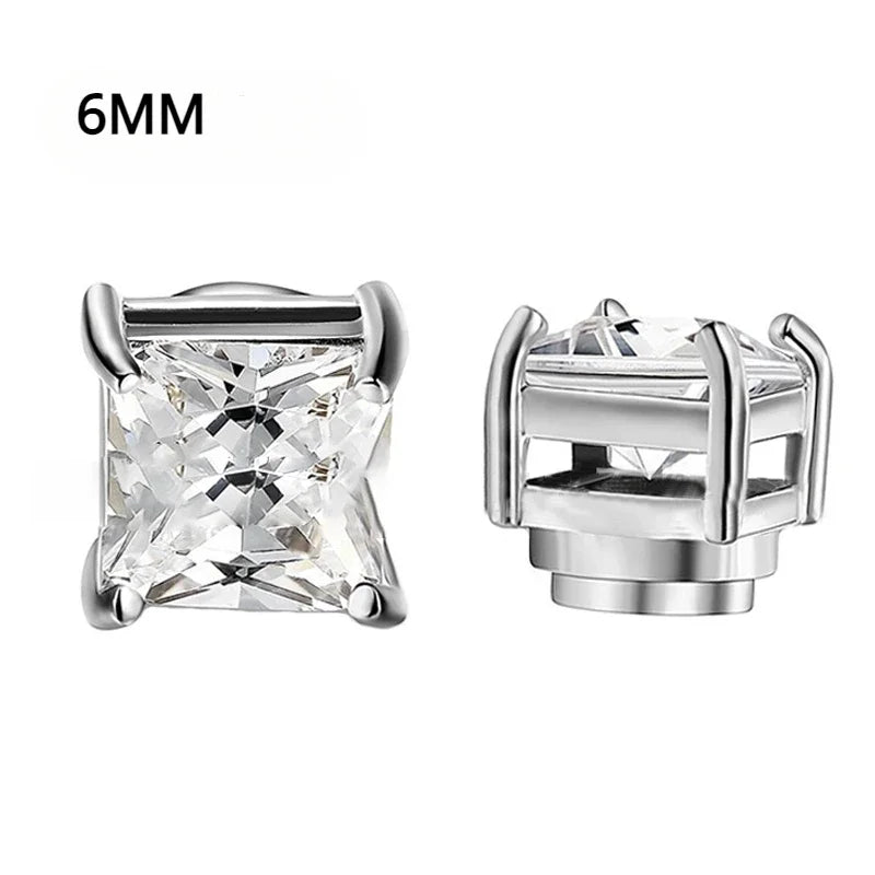 6 Pcset Crystal Strong Magnetic Ear Stud Clip Earrings for Men and Women Punk Round Zircon Magnet Earrings Non Piercing Jewelry