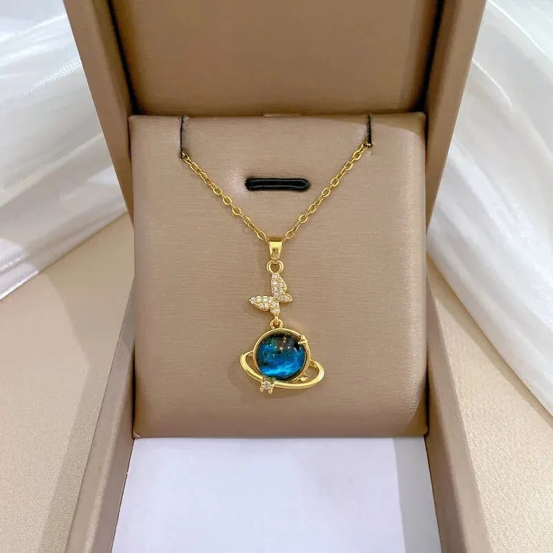 ZAKOL Spaceman Astronaut Star Necklaces For Women Girls Gold Color Planet Moon Pendant Clavicle Chain Choker Jewelry Gifts