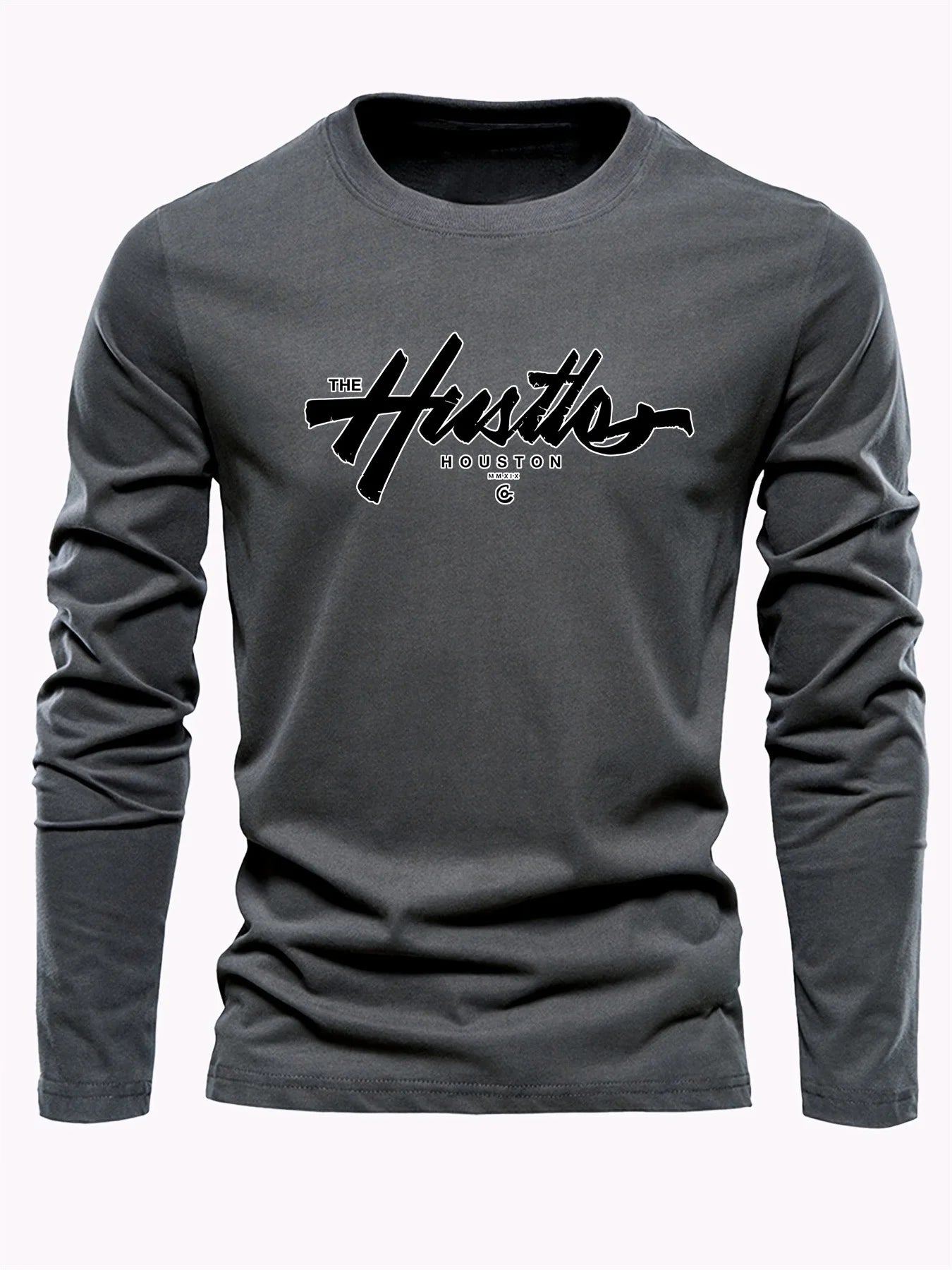 Spring Autumn Casual Long Sleeve T-shirt English Letter Printed Tee Classic Basic Tops Daily Loose O-neck Pullover Male Clothing