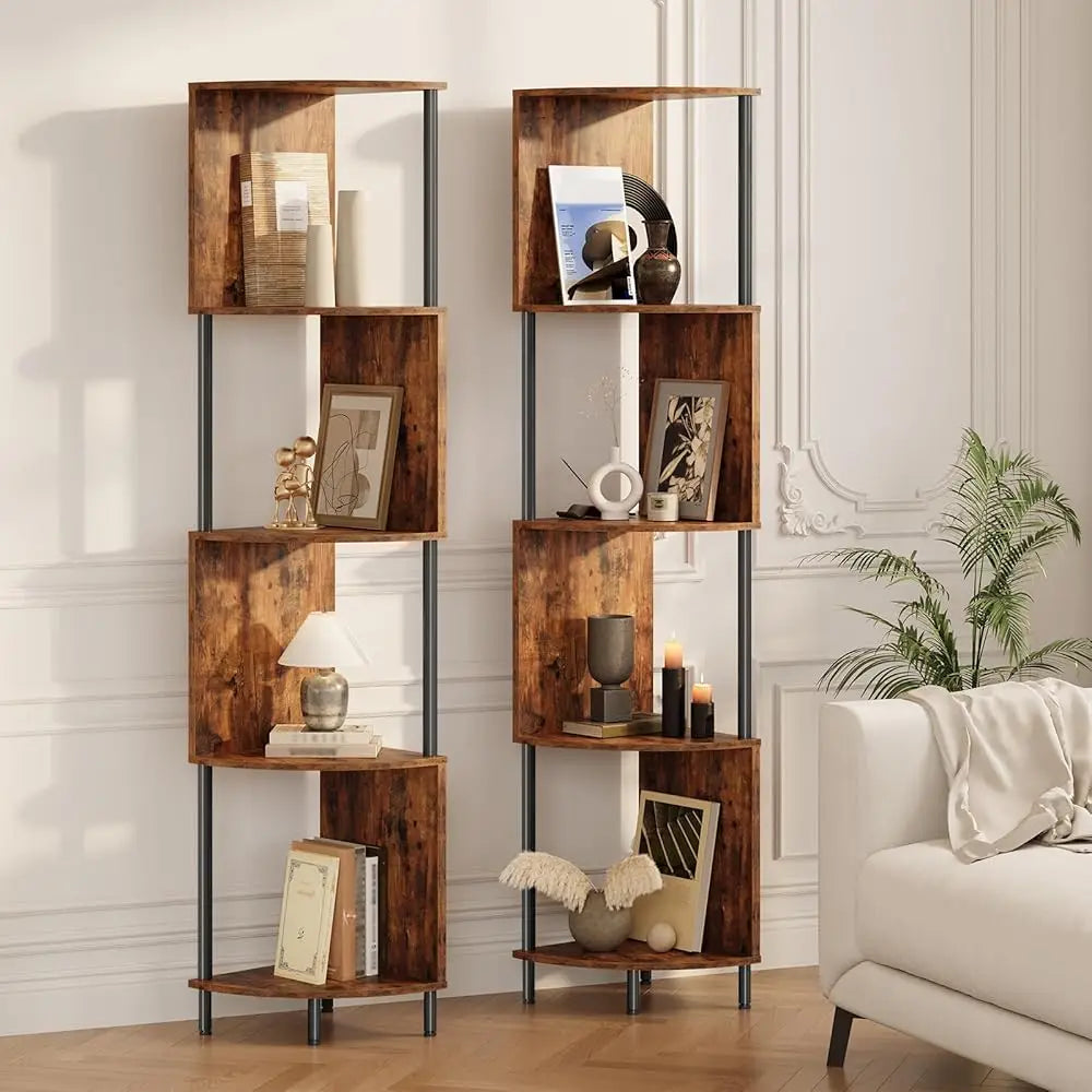 Corner Shelf Stand, 5-Tier Corner Bookshelf, Industrial Corner Shelf Display Rack, Tall Plant Stand Corner Bookcase For Small