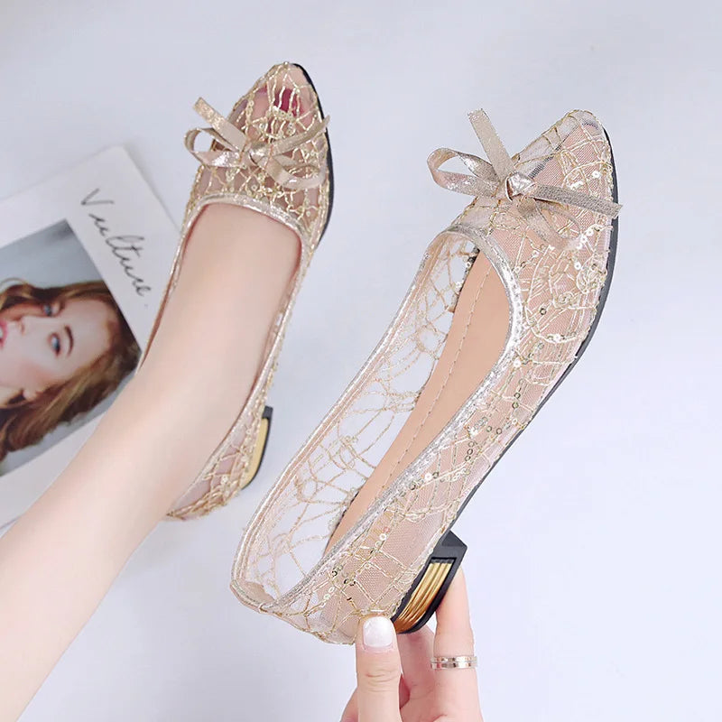 2025 Summer Casual Fashion womens shoes Pointed Toe Low Heel Solid Color Comfortable Non-slip Wear-resistant Bow Women's Shoes