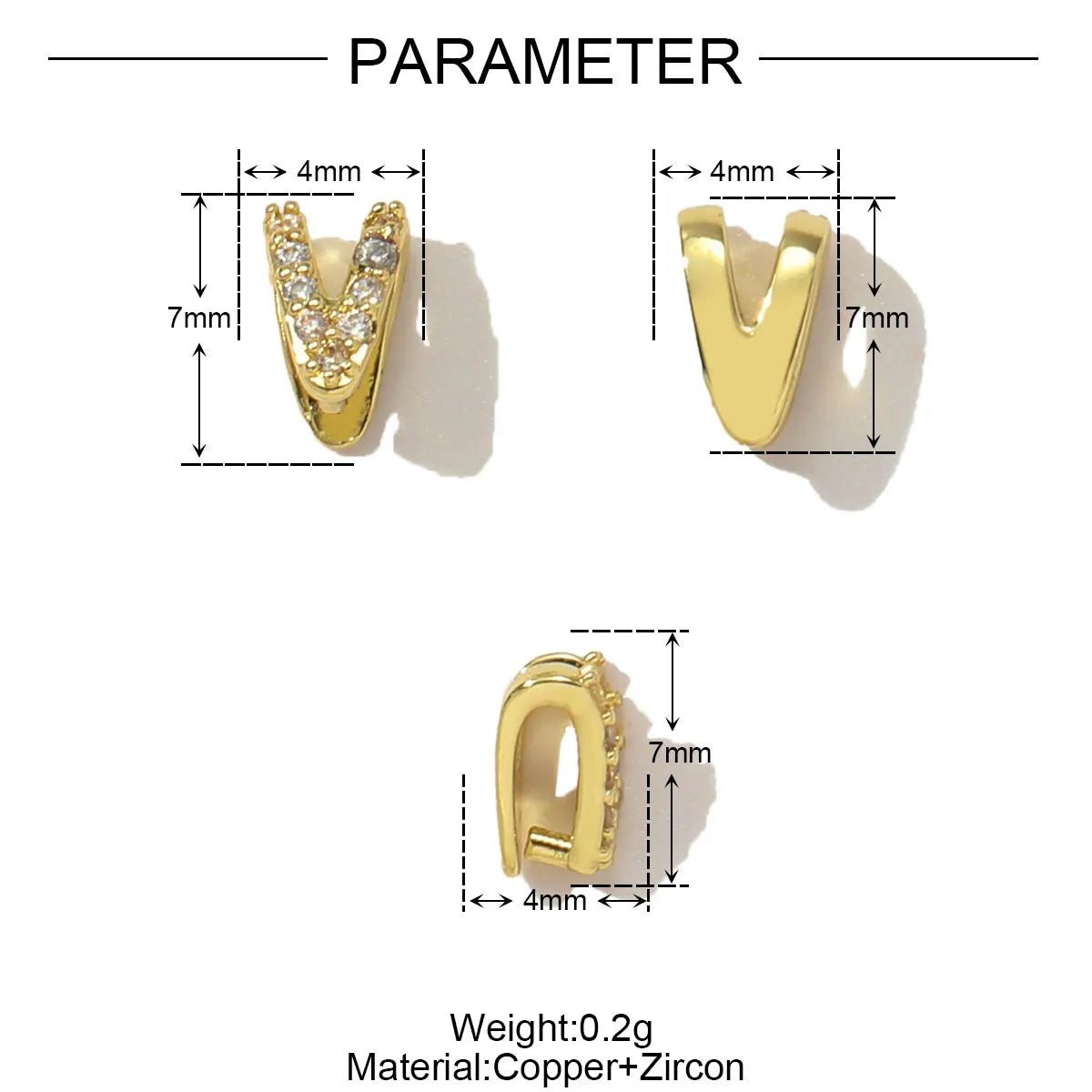 10pcs/Lot Fashion Copper Zircon V Shaped Pinch Bail Clasps Melon Seeds Clips For DIY Necklace Pendant Women Jewelry