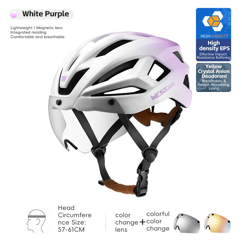 WEST BIKING Magnetic Goggles Bike Helmet Ultralight Aero Cycling Helmet Men Women Electric Scooter Motorcycle Bicycle Helmet