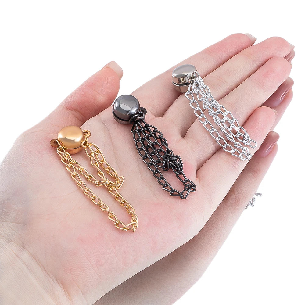 1pc 2pcs 4pcs 8pcs Tuck Waist Design Metal Chain Magnetic Buckle Long Pant Sleeve Shorten Free-suturing Fixed Alloy Brooch Strap