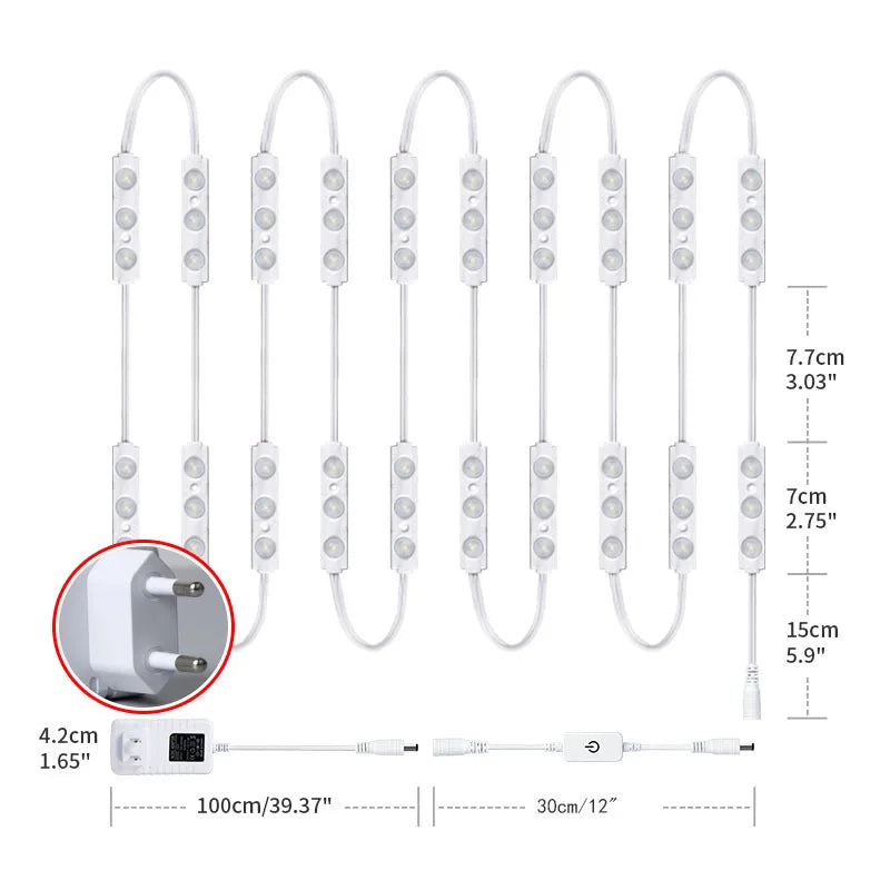 LED mirror filler lights paste touch dimmable filler light decorative light string makeup mirror wall light