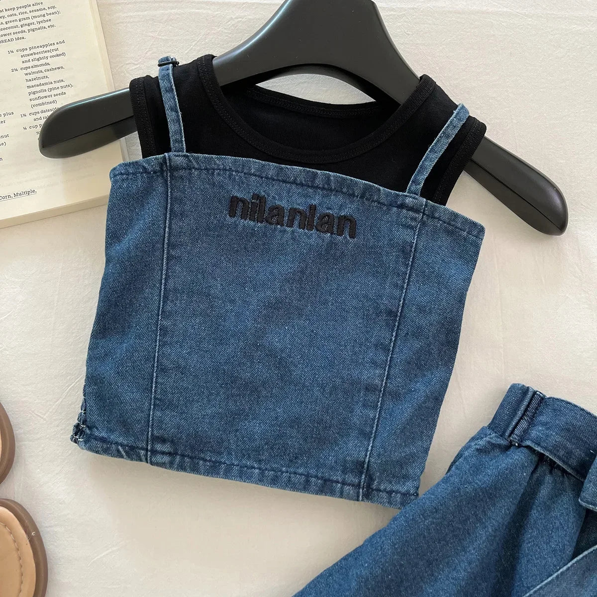 3PCS Summer Fashion Denim Style Toddler Girl Denim Set Embroidered Top & Skirt Cute Trendy Outfit 2-10 Years Old Girls Outfit