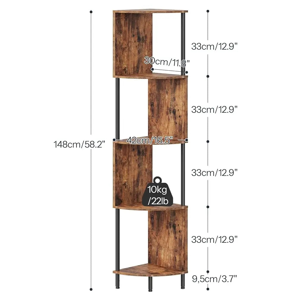 Corner Shelf Stand, 5-Tier Corner Bookshelf, Industrial Corner Shelf Display Rack, Tall Plant Stand Corner Bookcase For Small