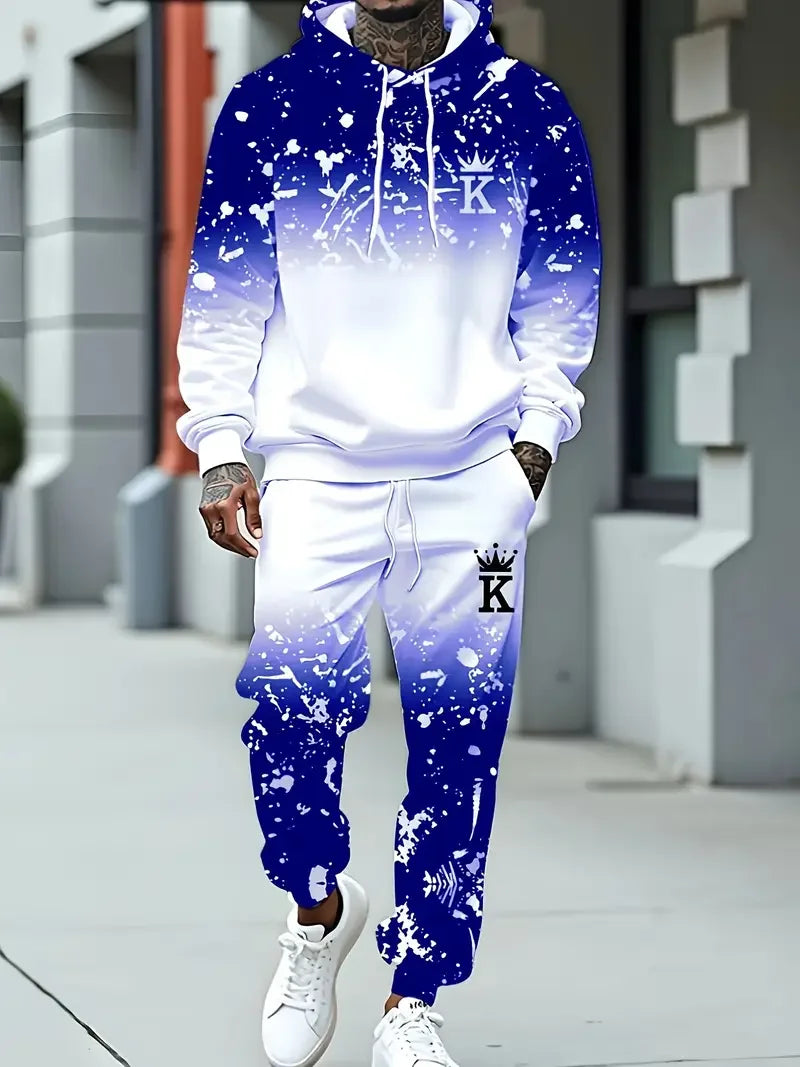 Men's Simple Design Hoodies Pants Two Piece Sets Autumn Winter Outdoor Street Hip Hop Long Sleeve Clothes Loose Casual Tracksuit