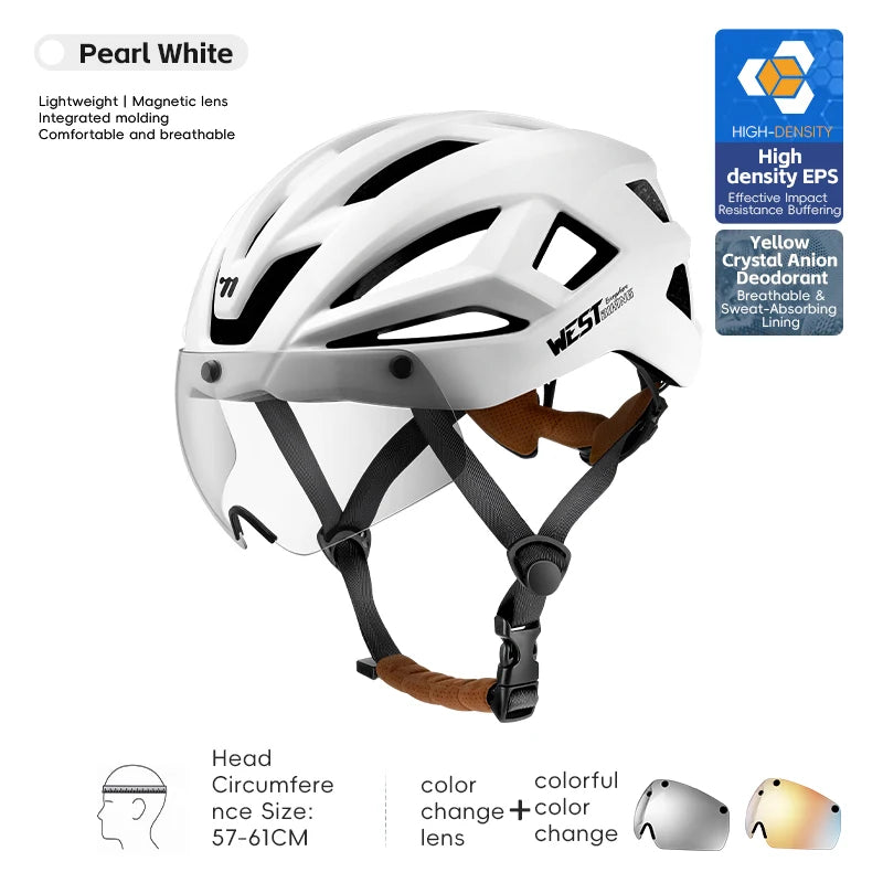 WEST BIKING Magnetic Goggles Bike Helmet Ultralight Aero Cycling Helmet Men Women Electric Scooter Motorcycle Bicycle Helmet