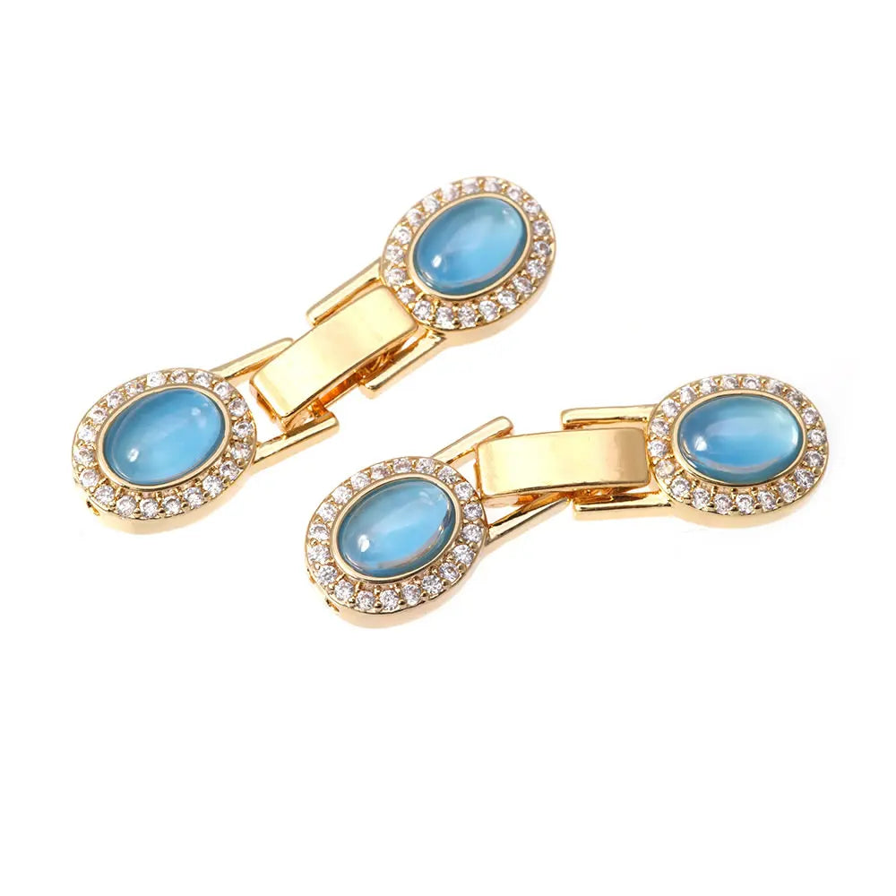 2 Sets 18K Gold Color Brass and Zircon Oval Shape Bracelets Connect Clasps High Quality Diy Jewelry Accessories Making Materials