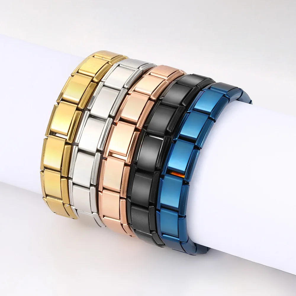 Yupsk Trendy Square Italy Stainless Steel Bracelets For Women Men HipHop Metal  Modules Stretchable Gift Birthday Party Jewelry