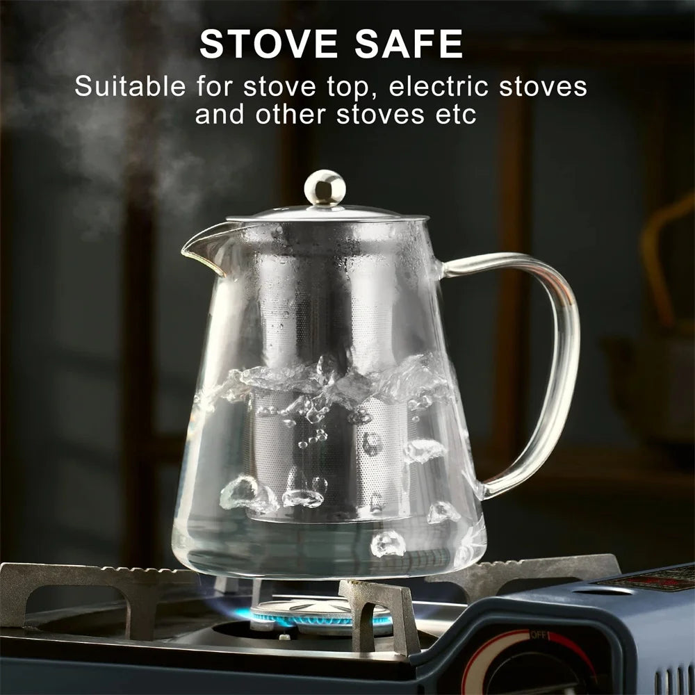 Heat Resistant 1pc Glass Teapot with Stainless Steel Tea Strainer Infuser Flower Kettle Kung Fu Teaware Set Puer Oolong Pot