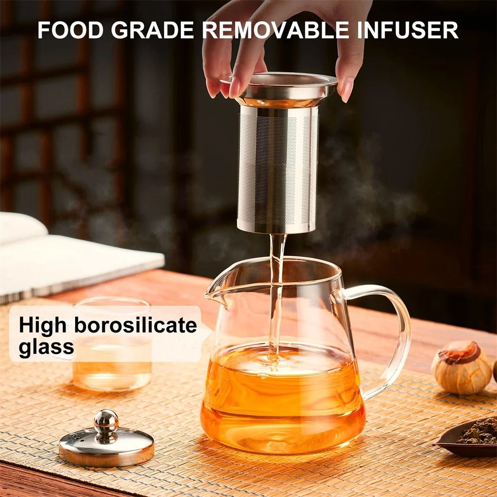 Heat Resistant 1pc Glass Teapot with Stainless Steel Tea Strainer Infuser Flower Kettle Kung Fu Teaware Set Puer Oolong Pot
