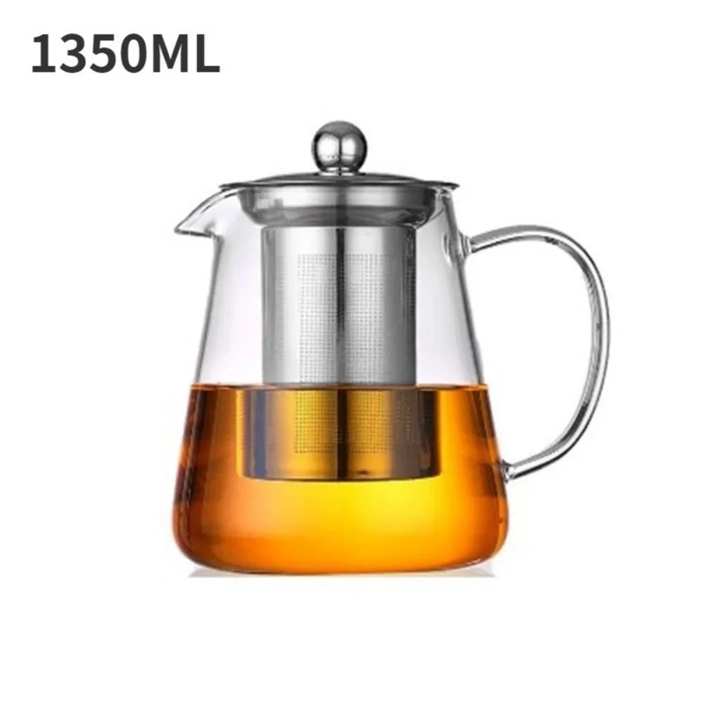 Heat Resistant 1pc Glass Teapot with Stainless Steel Tea Strainer Infuser Flower Kettle Kung Fu Teaware Set Puer Oolong Pot