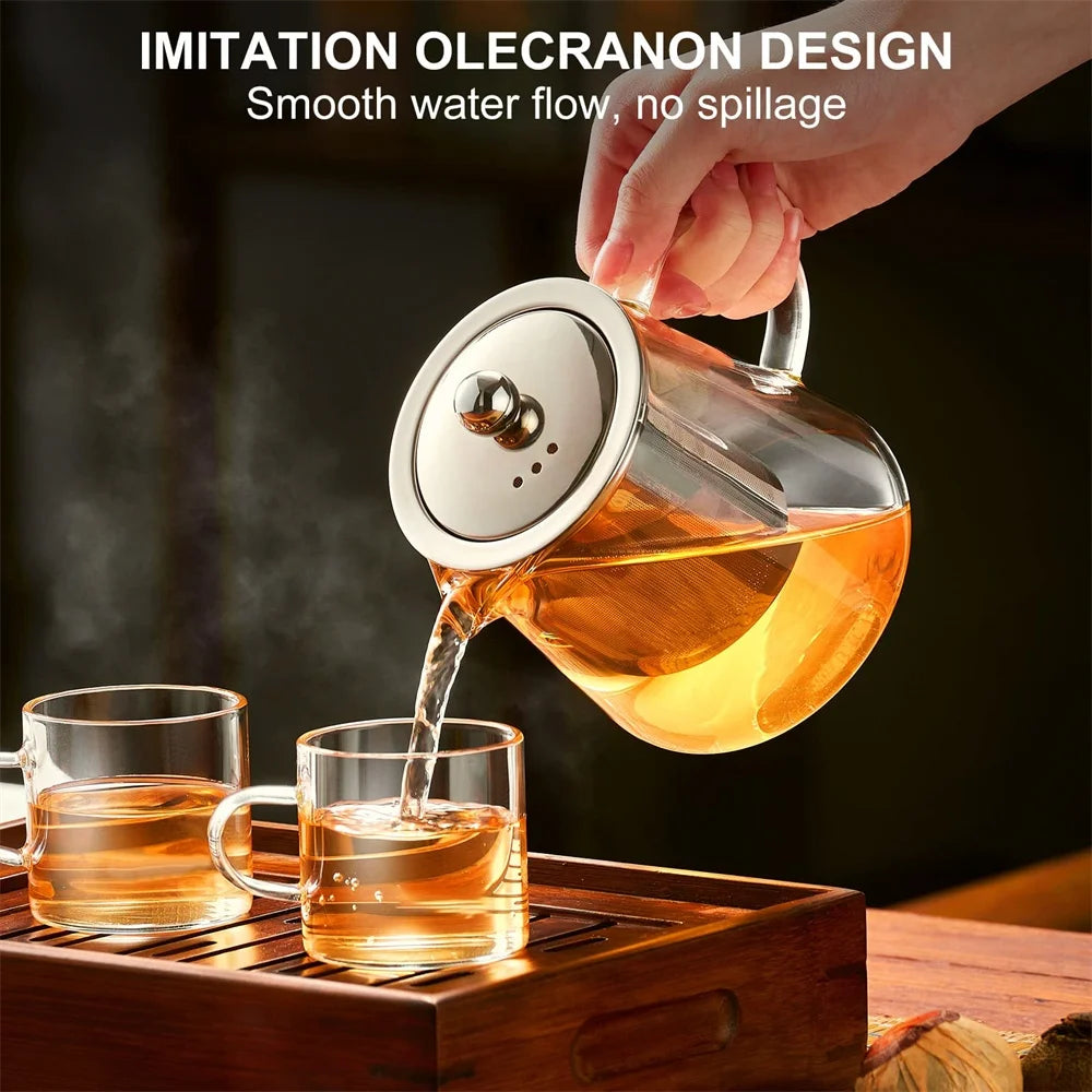 Heat Resistant 1pc Glass Teapot with Stainless Steel Tea Strainer Infuser Flower Kettle Kung Fu Teaware Set Puer Oolong Pot