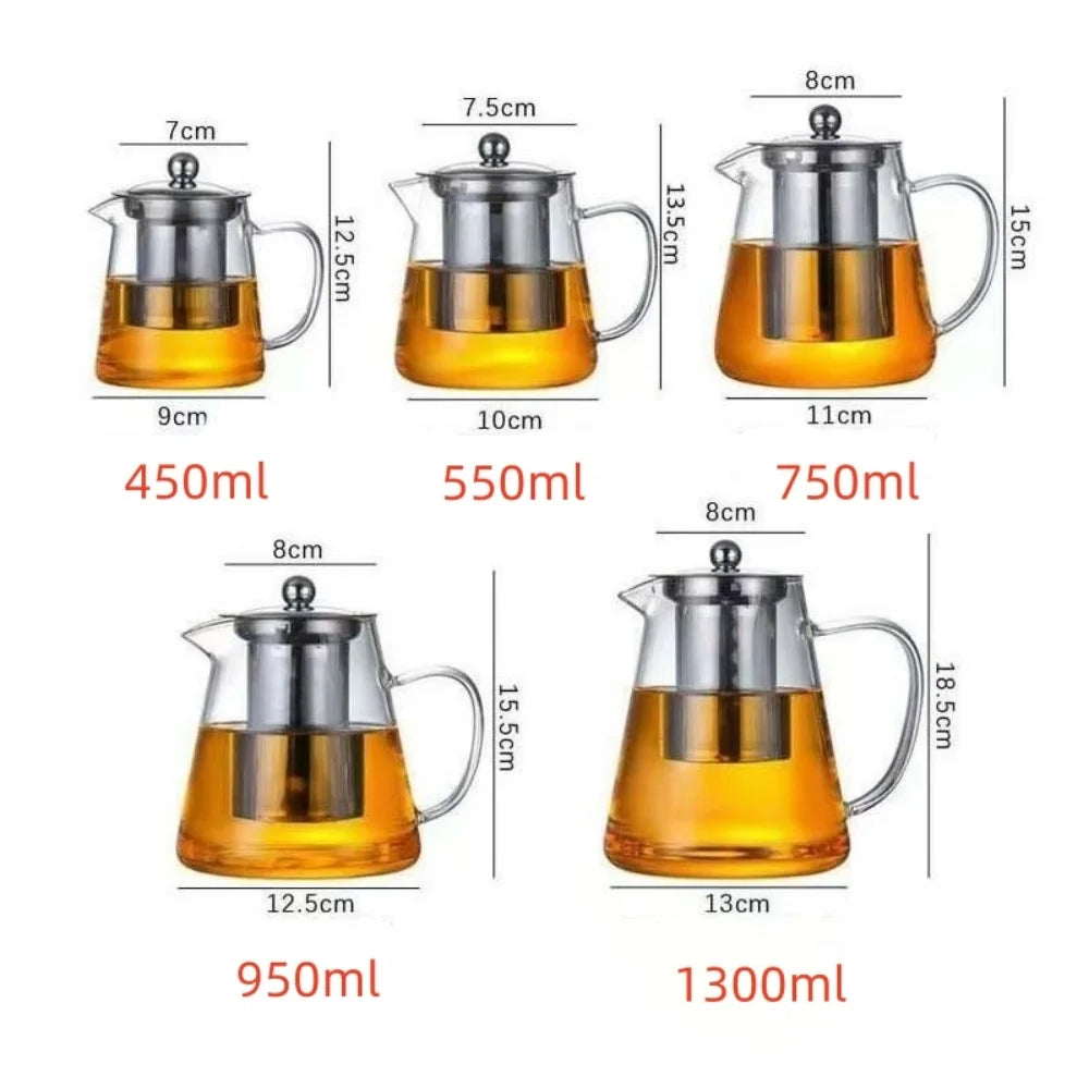 Heat Resistant 1pc Glass Teapot with Stainless Steel Tea Strainer Infuser Flower Kettle Kung Fu Teaware Set Puer Oolong Pot