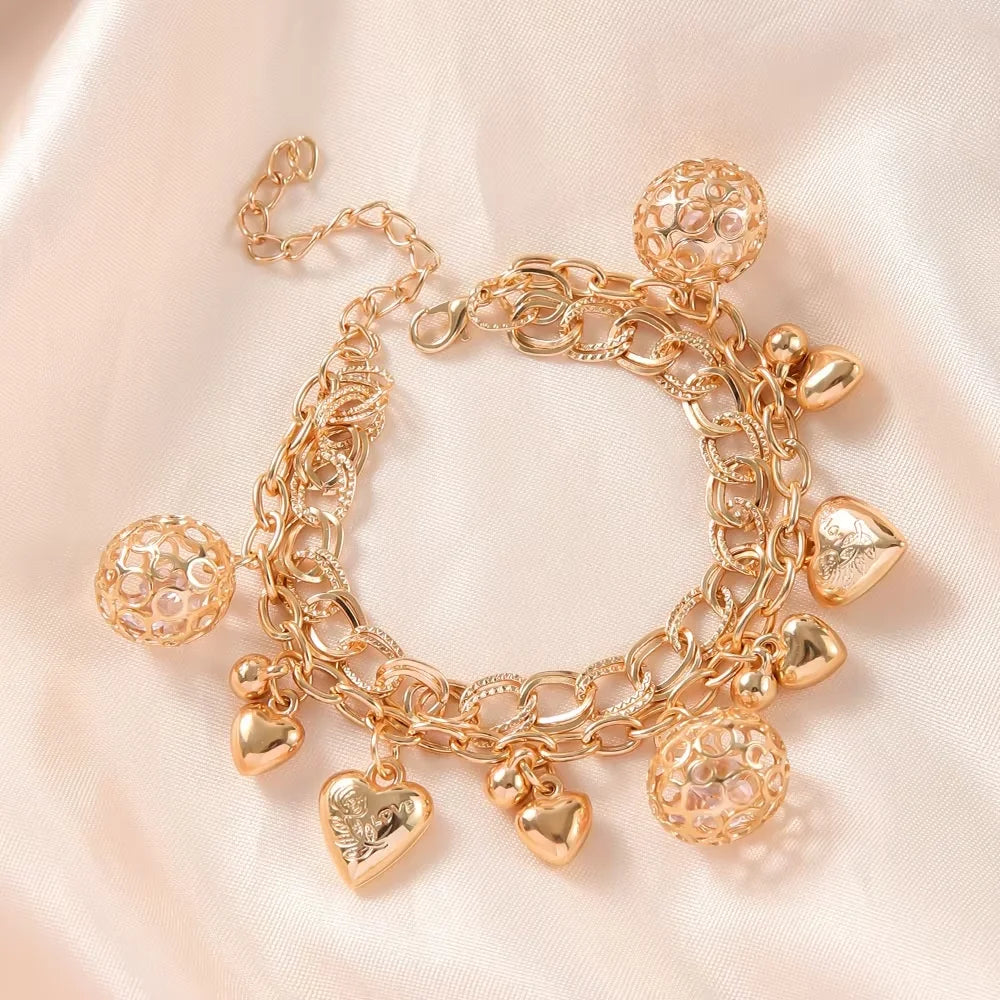 Wholesale Personalized Multi-Layer Electroplated Gold Bracelet Popular Foreign Trade Fashion Charm Bracelets Cut Ball Pendant