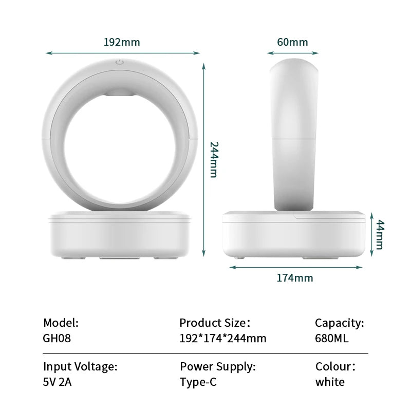 New Arrival Relaxing Rain Drop Sound Anti Gravity Humidifier 680ML Cool Mist Desktop Air Humidifier with White LED Night Light