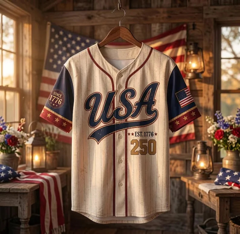Custom Print Baseball Jersey, Print Baseball Jersey, 250th Anniversary Freedom Celebration, Black Baseball Jersey