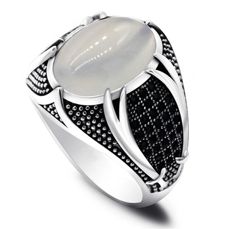 Men's Ring Retro Style Alloy Material Antique Silver Color Pattern Mysterious Artificial Zircon Inlay Trendy Party Luxury