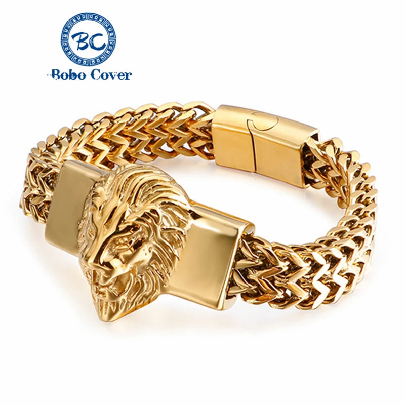 Lion King Charm Bracelet Men High Quality Stainless Steel Gold Silver Color Animal Wristband Fashion Jewelry Friendship Gifts