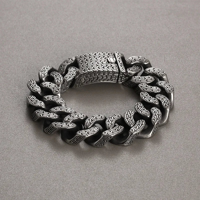 Men's Retro 220mm Stainless Steel Bracelet Cuban Links Gold Plated Trendy Religious Styles Fashion Chain Link Bracelets"
